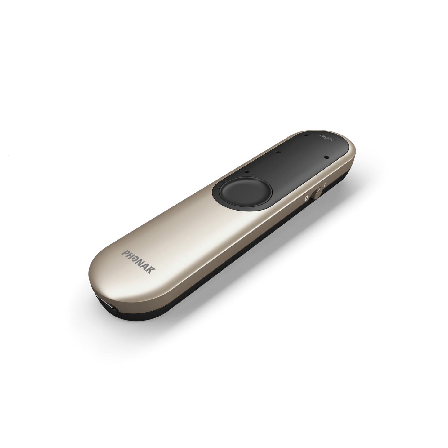 Phonak Roger On 3 accessory for Phonak Infinio Sphere and Lumity hearing aids, front view showing device design and features.