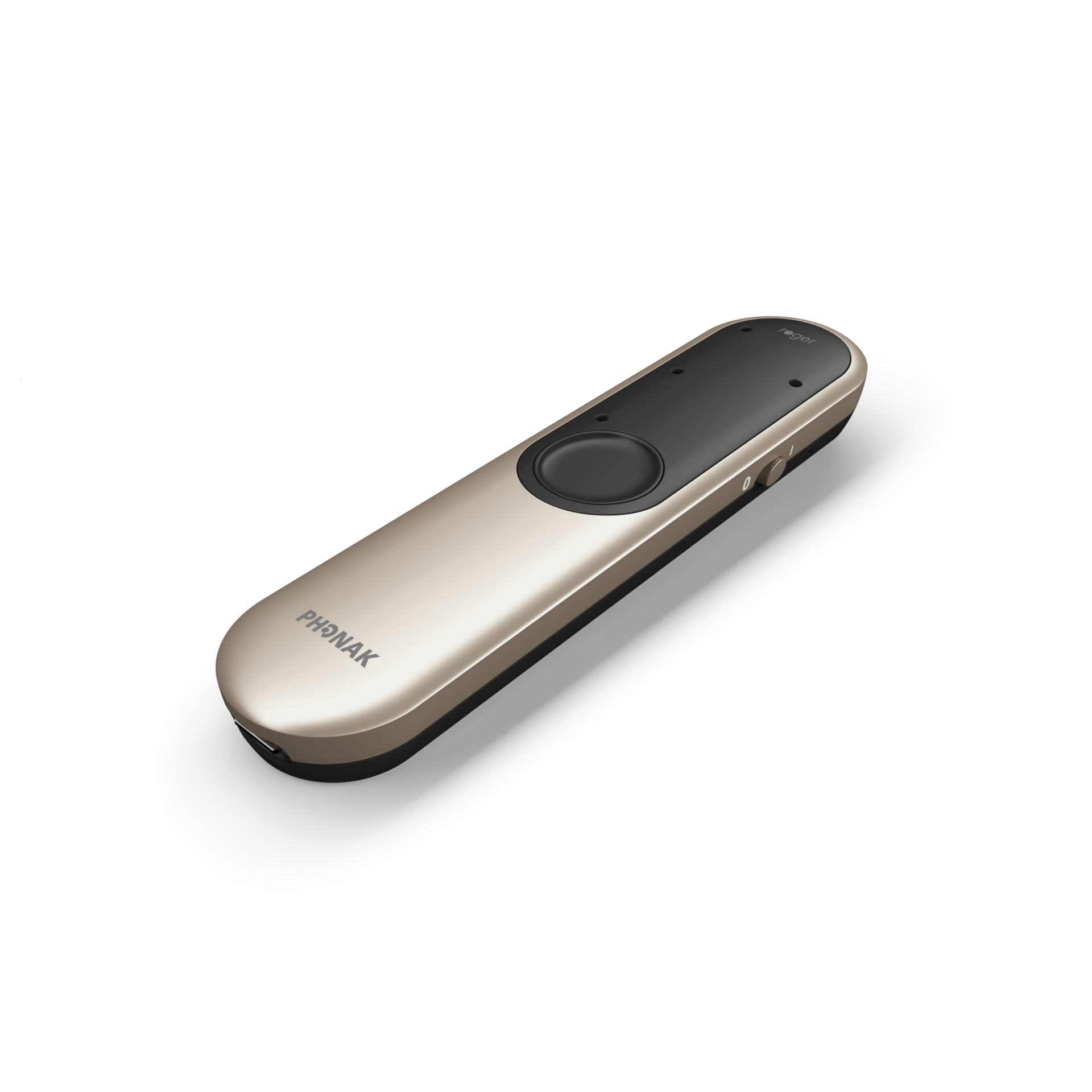 Phonak Roger On 3 accessory for Phonak Infinio Sphere and Lumity hearing aids, front view showing device design and features.