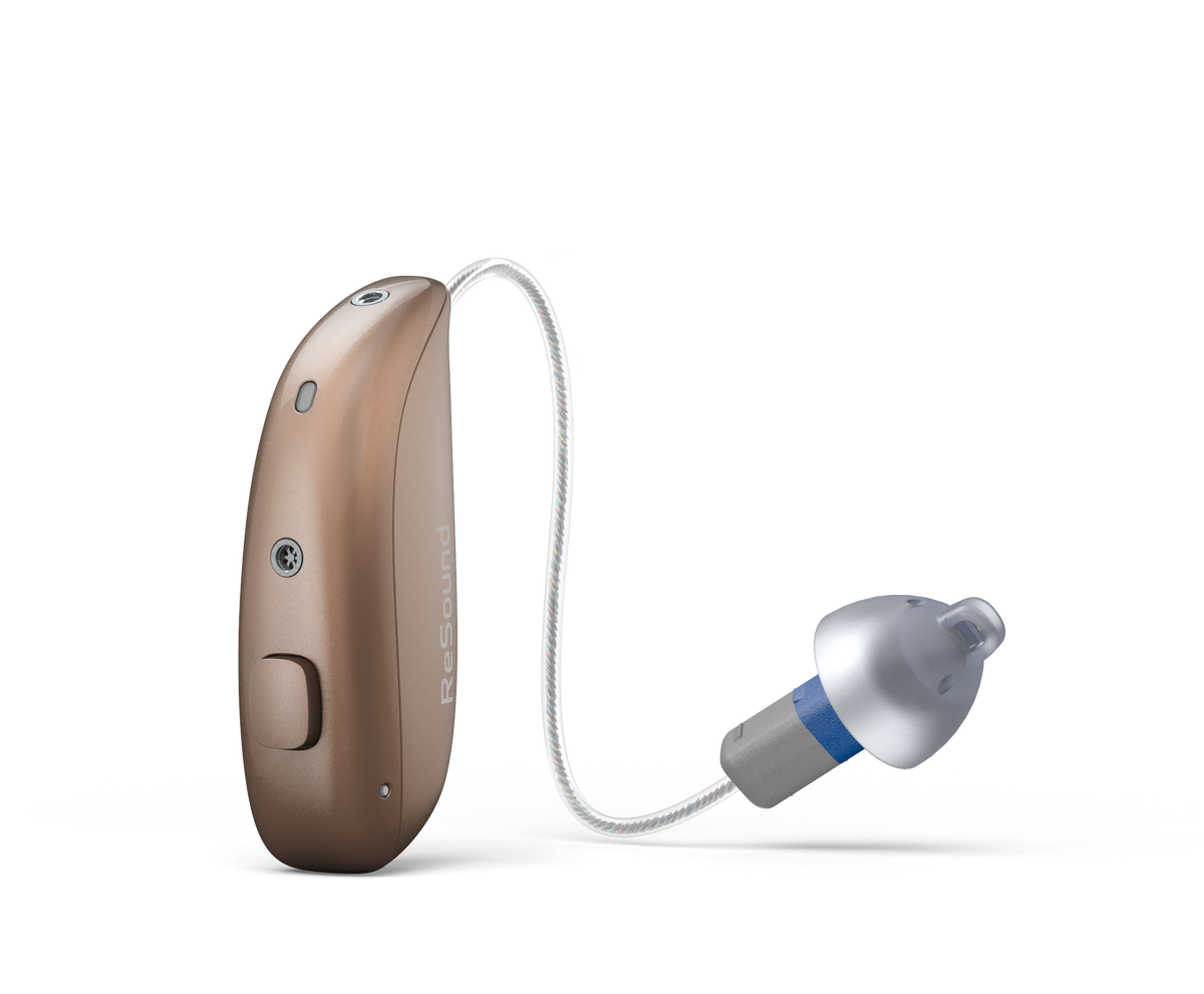 ReSound Sensia rechargeable microRIE hearing aid in Bronze
