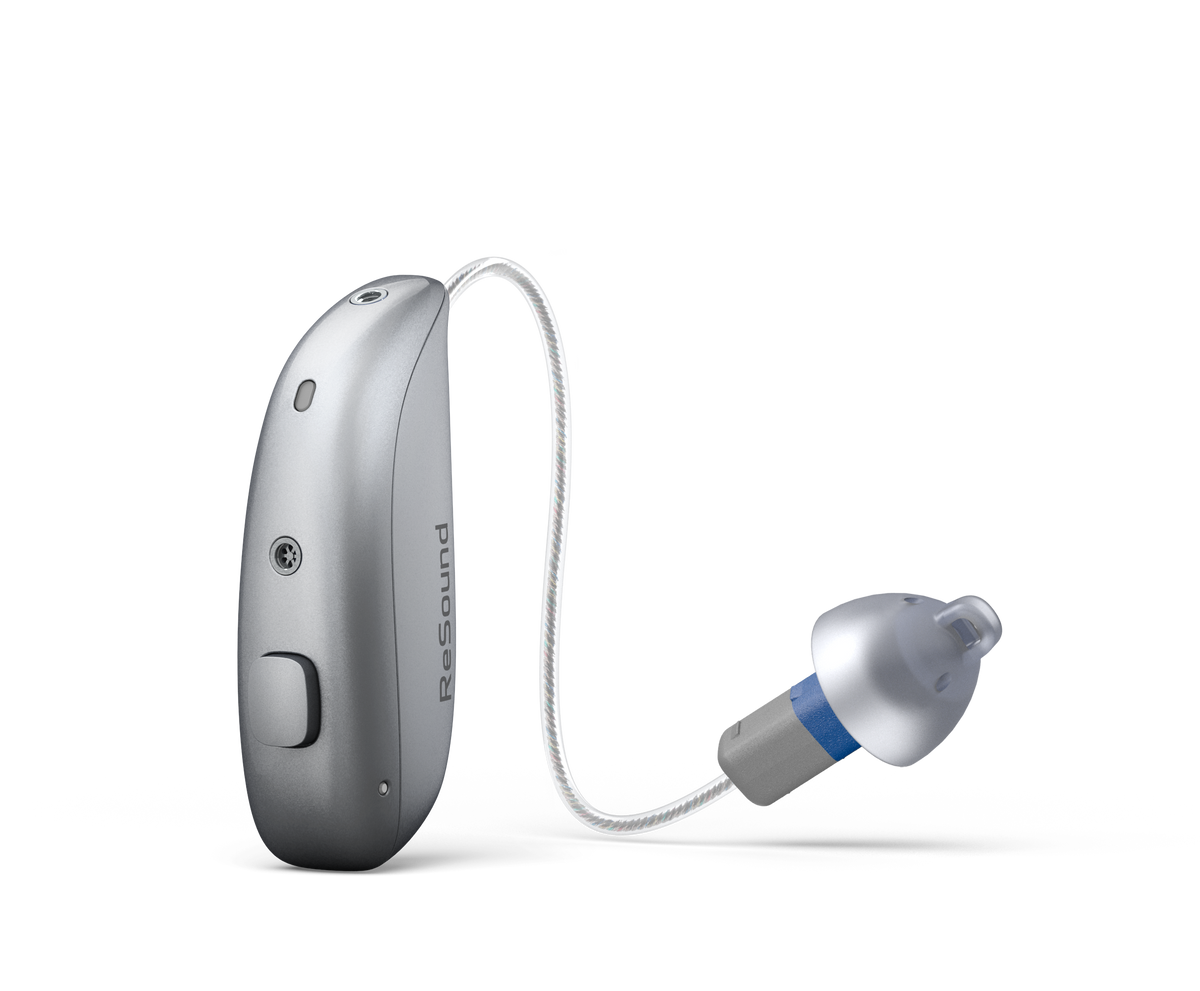 ReSound Sensia rechargeable microRIE hearing aid in Sparkling Silver