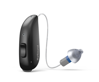 ReSound Sensia RIE 62 hearing aid with size 13 battery and telecoil in Deep Black