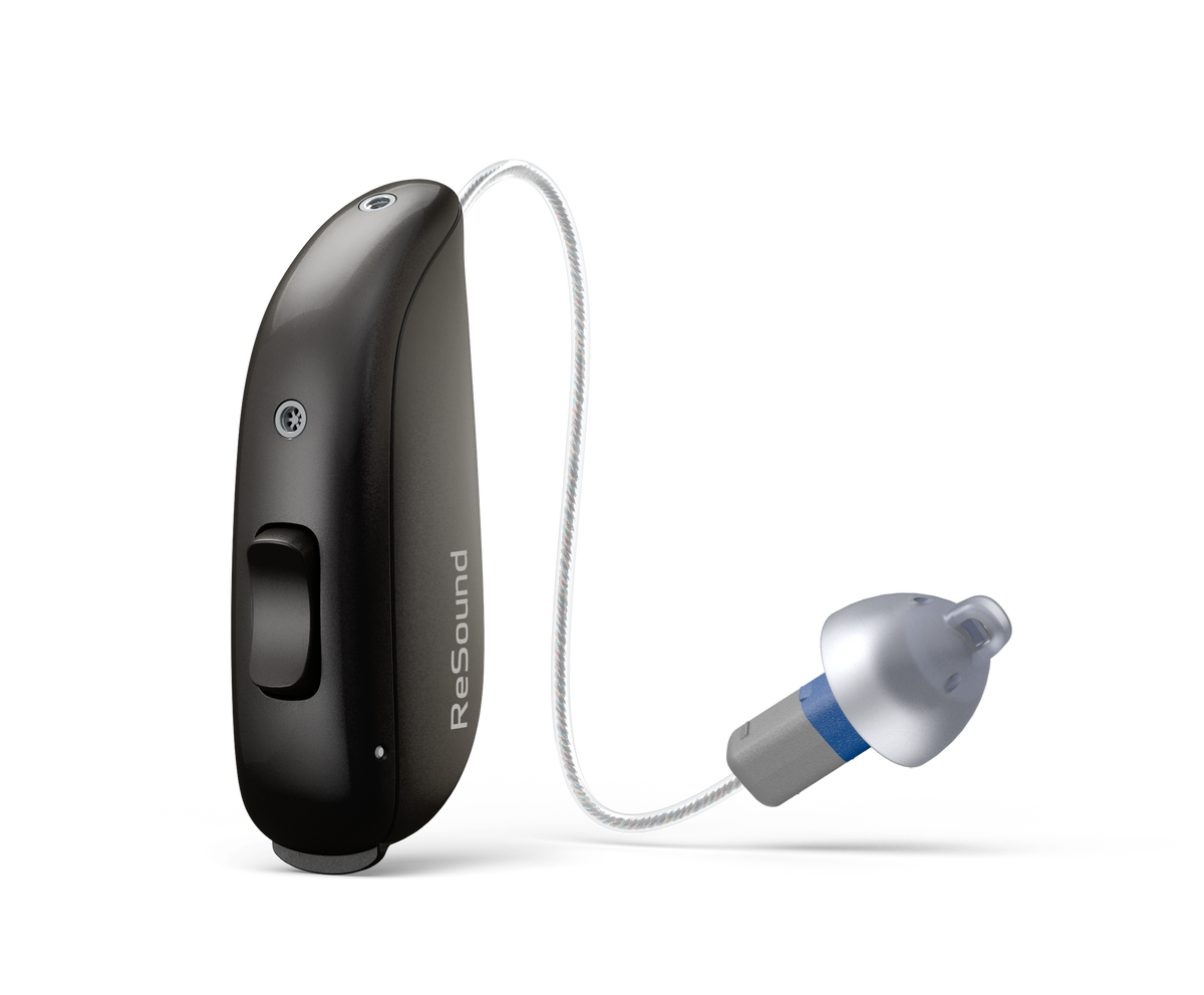ReSound Sensia RIE 62 hearing aid with size 13 battery and telecoil in Espresso