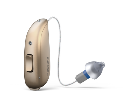 ReSound Sensia RIE 62 hearing aid with size 13 battery and telecoil in Gold