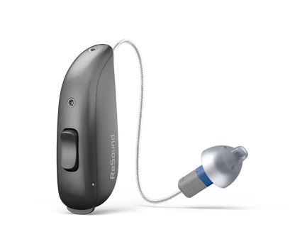ReSound Sensia RIE 62 hearing aid with size 13 battery and telecoil in Graphite
