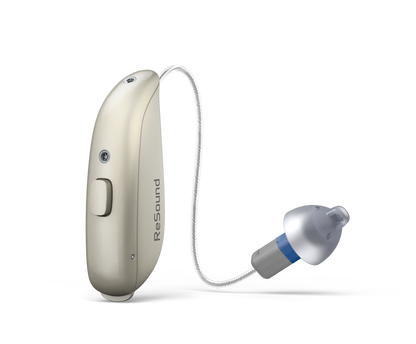 ReSound Sensia RIE 61 hearing aid with 312 battery in Sand