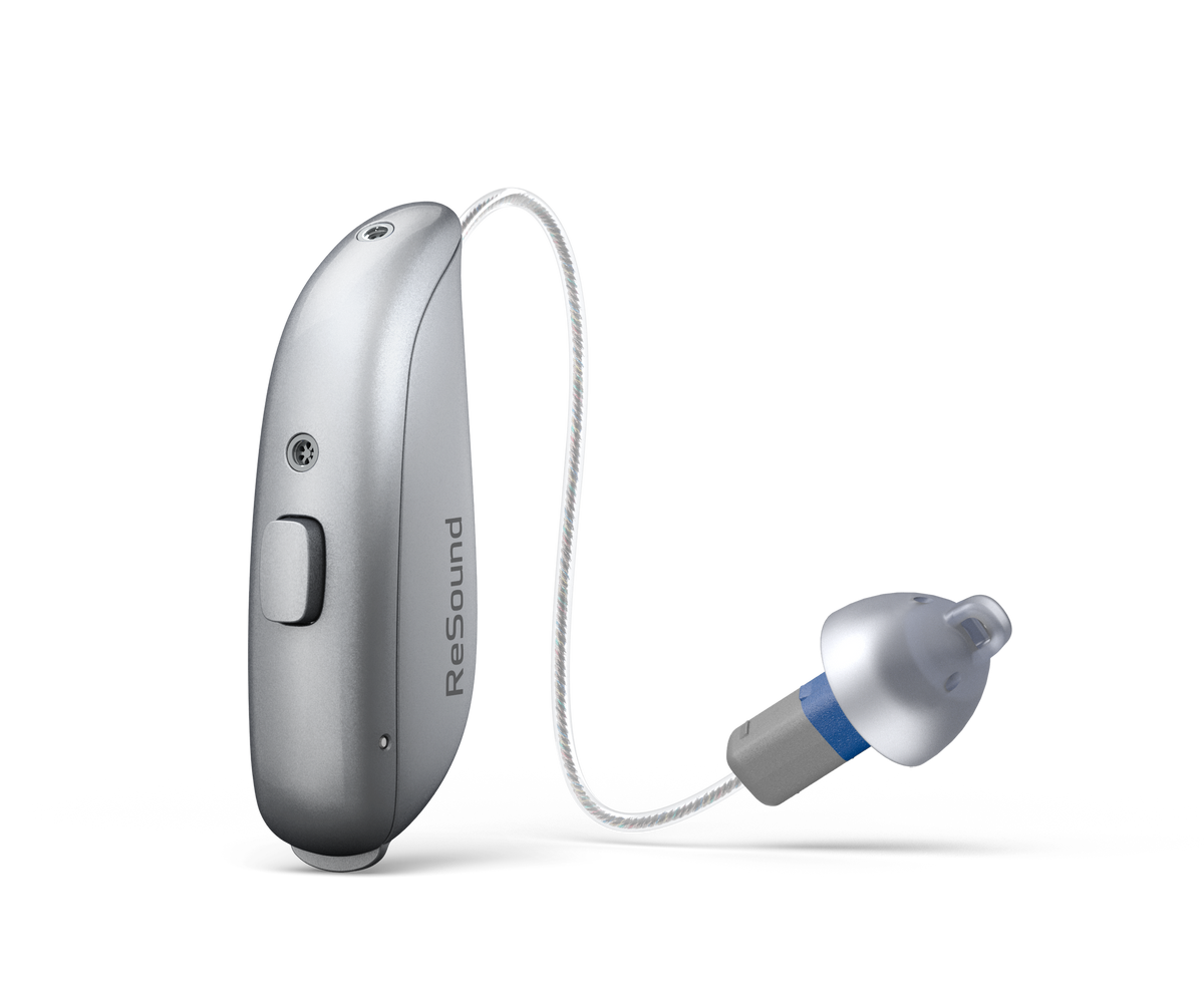 ReSound Sensia RIE 61 hearing aid with 312 battery in Sparkling Silver