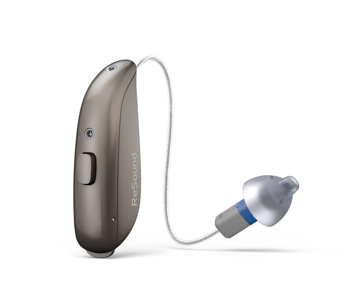 ReSound Sensia RIE 61 hearing aid with 312 battery in Warm Grey