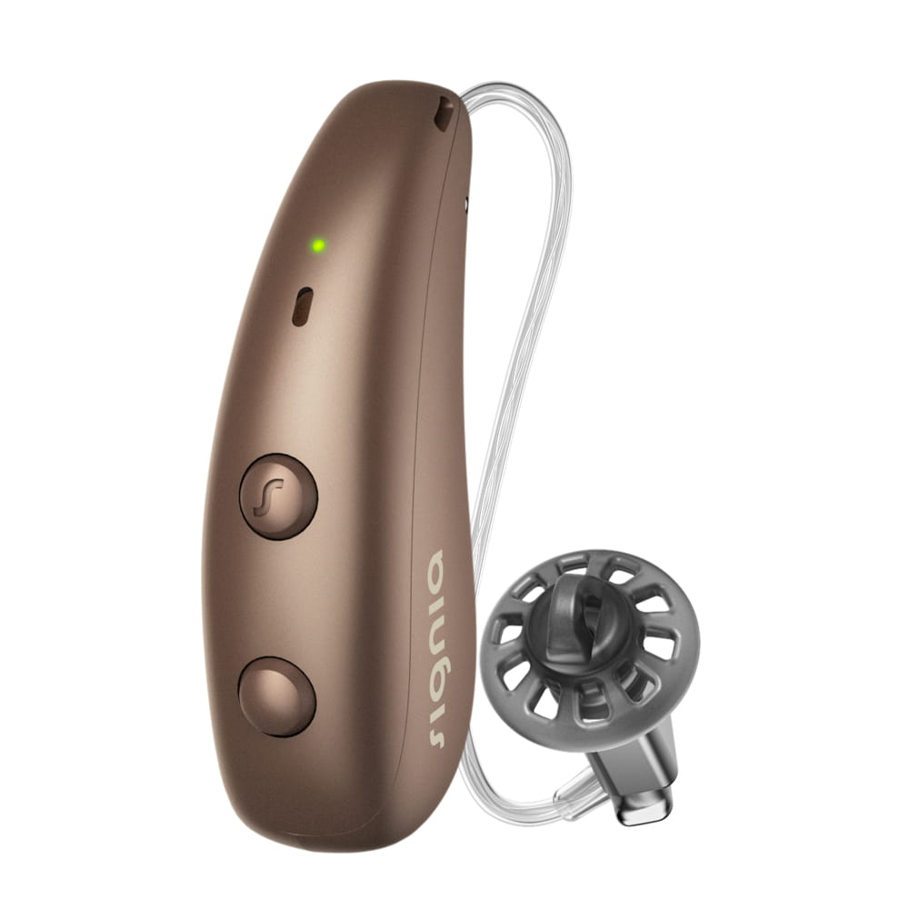 Signia Pure Charge and Go MaX hearing aid in Chestnut Brown