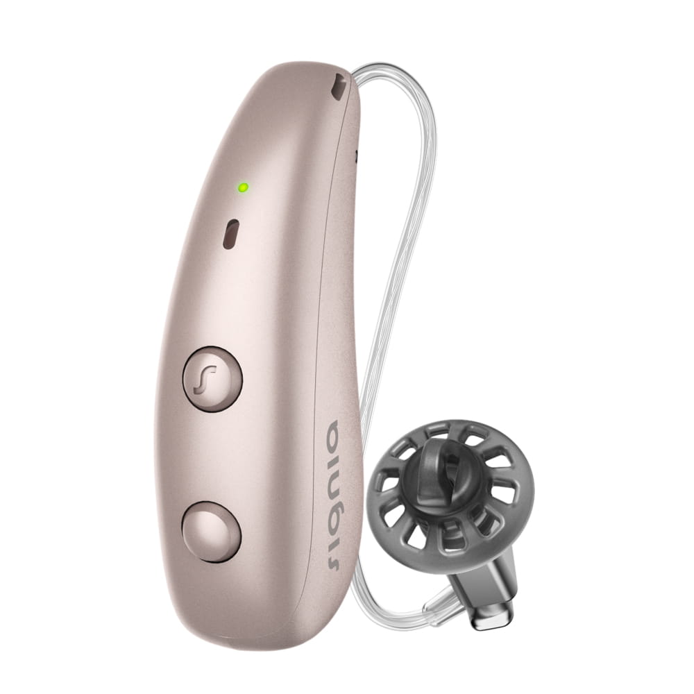 Signia Pure Charge and Go MaX hearing aid in Rose Gold