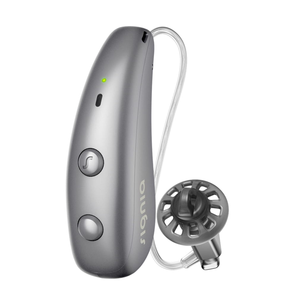 Signia Pure Charge and Go MaX hearing aid in Titanium Grey