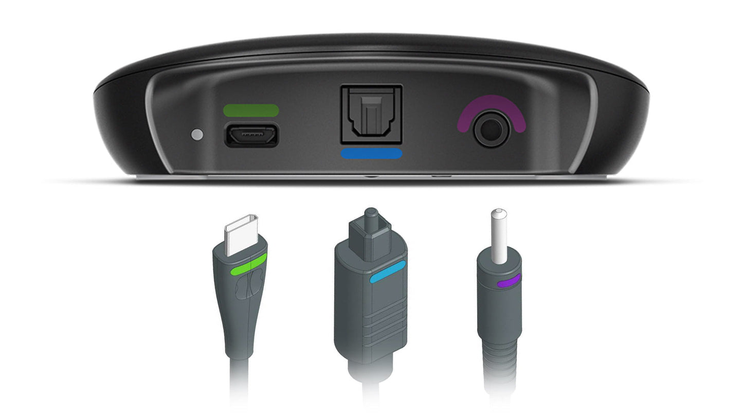 Signia TV Sound accessory connected to Signia Pure Charge&Go BCT IX hearing aids, showing the TV audio connection setup.