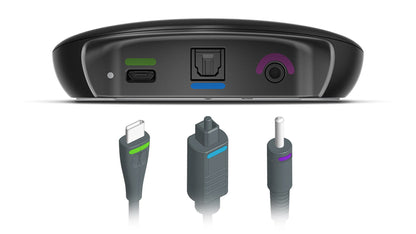 Signia TV Sound accessory connected to Signia Pure Charge&Go BCT IX hearing aids, showing the TV audio connection setup.