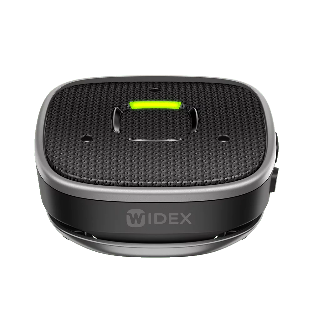 Widex Sound Assist accessory for Widex SmartRIC and Moment Sheer hearing aids, shown in packaging.