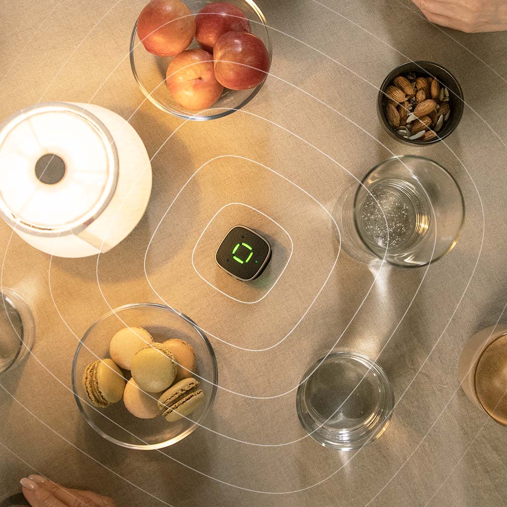 Widex Sound Assist accessory for Widex SmartRIC and Moment Sheer hearing aids, shown on a table with small electronic components.